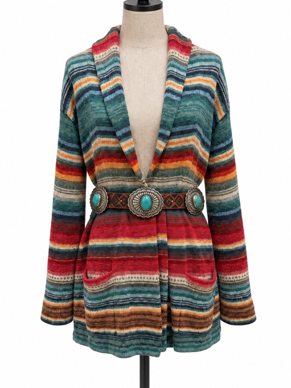Vintage Ralph Lauren Hand Knit Linen Cotton Belted Sweater Southwestern Santa Fe - Picture 16 of 16